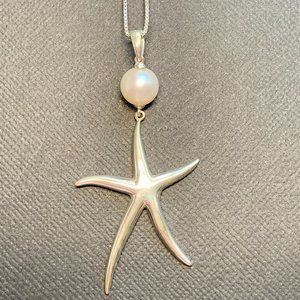 Sterling Silver and Genuine Pearl Starfish Necklace